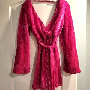 Sparkly fuschia wrap dress
